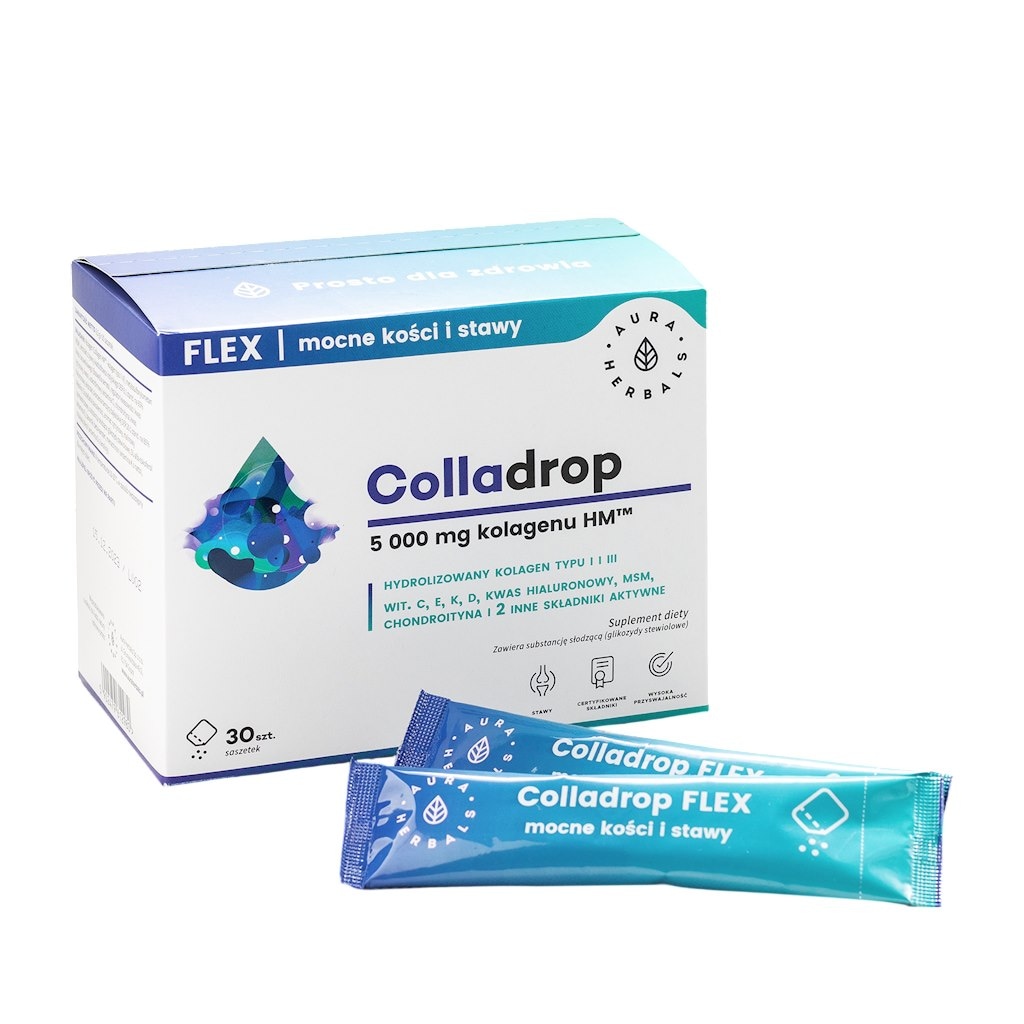 AURA HERBALS Colladrop FLEX saszetki - kolagen morski 5000 mg, 30 sasz.