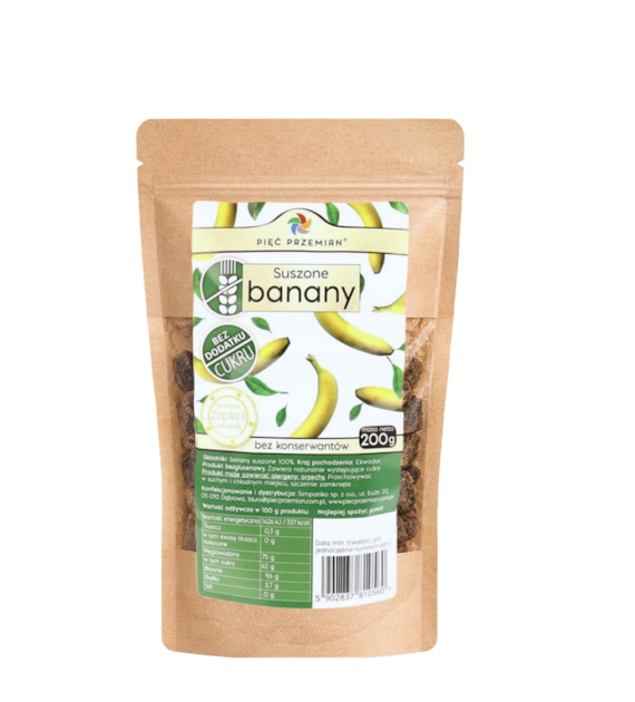 PIĘĆ PRZEMIAN Banany suszone bezglutenowe 200g
