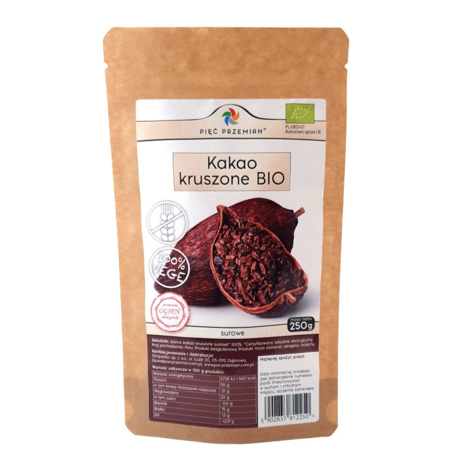 PIĘĆ PRZEMIAN Kakao kruszone surowe BIO 250g