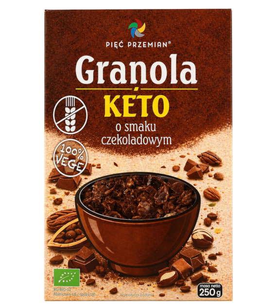 PIĘĆ PRZEMIAN Granola KETO o smaku czekoladowym bezglutenowa BIO 250g