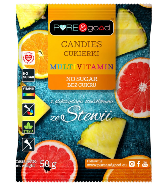 PURE&GOOD Cukierki multiwitamina ze stewią bez dodatku cukru 50g
