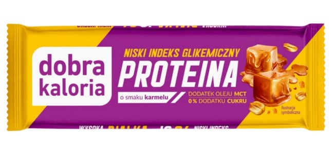DOBRA KALORIA Baton PROTEINA z niskim IG o smaku karmelu + olej MCT 45g KUBARA