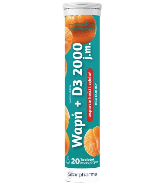 Wapń + D3 2000 j.m. 20 tabletek musujących bez dodatku cukru STARPHARMA