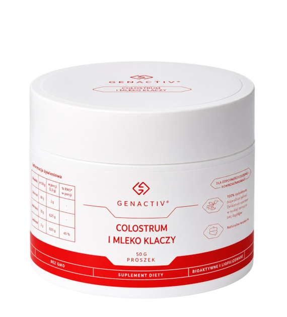GENACTIV Colostrum i Mleko klaczy proszek puszka 50g - bioaktywny liofilizat 2h