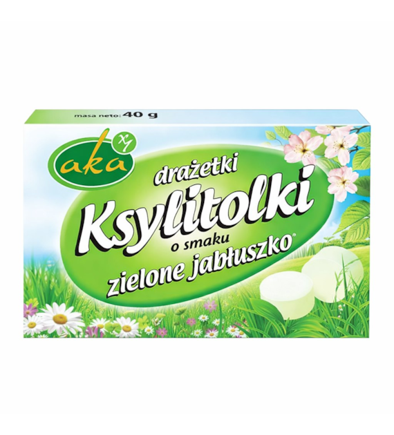 Ksylitolki drażetki pudrowe zielone jabłuszko 40g b/c AKA