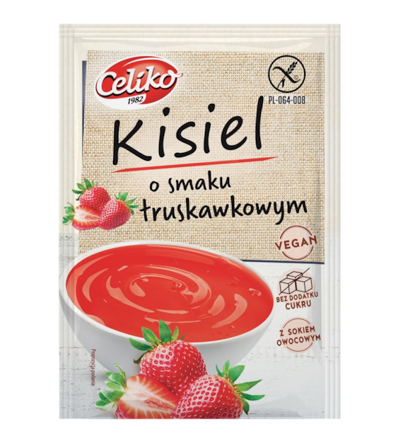 Kisiel o smaku truskawkowym bezglutenowy bez dodatku cukru 40g CELIKO