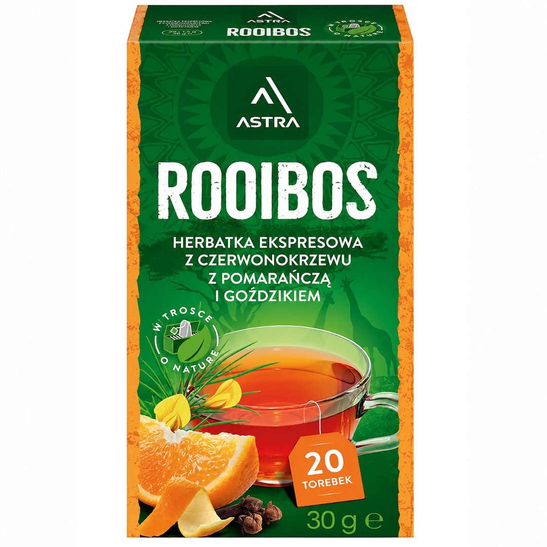 ROOIBOS herbatka z czerwonokrzewu z goździkiem i pomarańczą 20*1,5g ASTRA