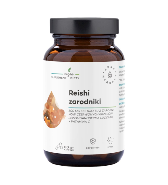 AURA HERBALS Reishi zarodniki 800mg + witamina C 60 veg. kaps.