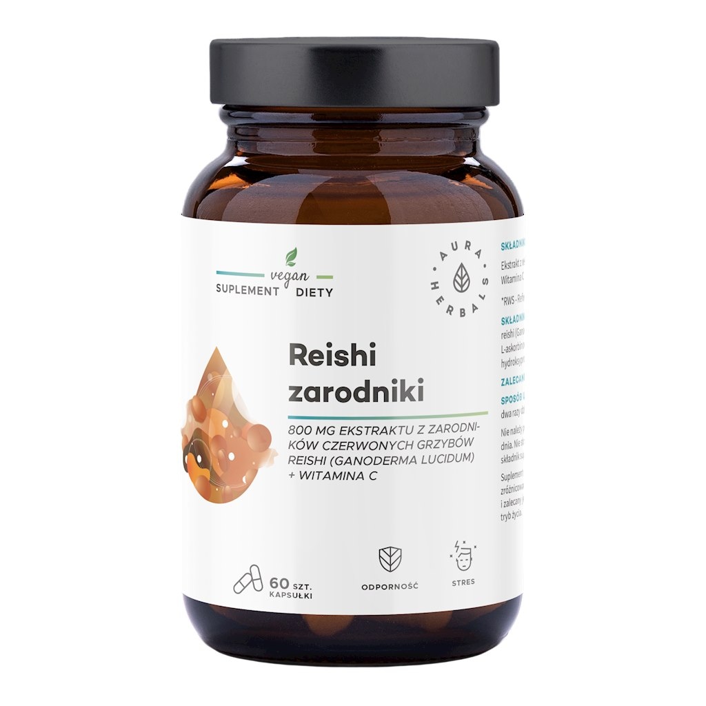 AURA HERBALS Reishi zarodniki 800mg + witamina C 60 veg. kaps.