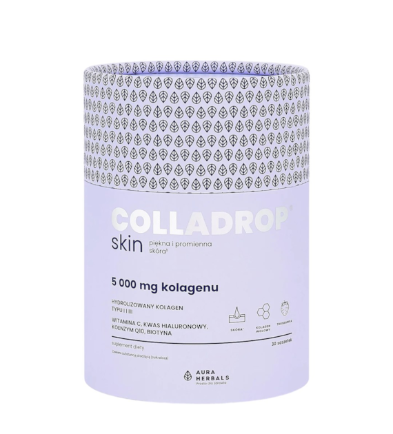 AURA HERBALS Colladrop SKIN saszetki - kolagen wołowy smak truskawkowy 5000mg, 30 sasz.