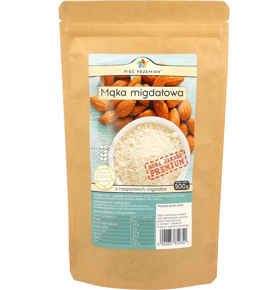 PIĘĆ PRZEMIAN Mąka migdałowa PREMIUM bezglutenowa 500g