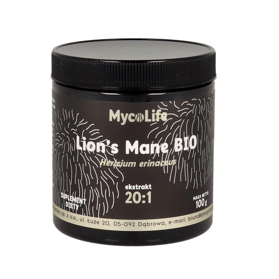 Lion's Mane grzyb BIO ekstrakt 20:1 100g MYCOLIFE - soplówka jeżowata