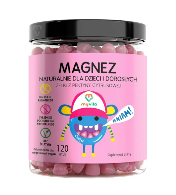 MyVita Żelki Magnez 120 sztuk (dzieci i dorośli) - naturalne żelki z pektyny cytrusowej