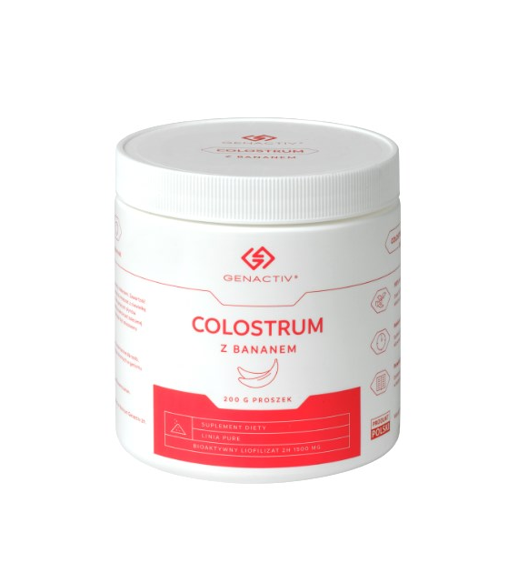 GENACTIV Colostrum z bananem proszek, puszka 200g - bioaktywny liofilizat 2h