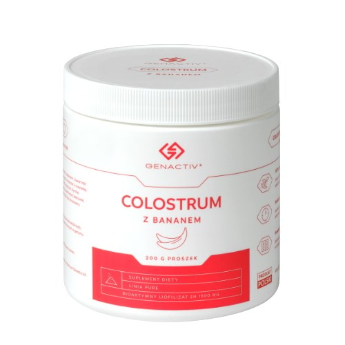 GENACTIV Colostrum z bananem proszek, puszka 200g - bioaktywny liofilizat 2h