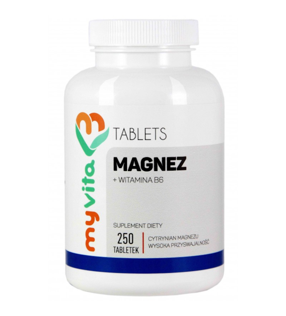 MyVita Magnez + Witamina B6 250tabl. - Cytrynian magnezu 450mg + Wit B6 1,4mg