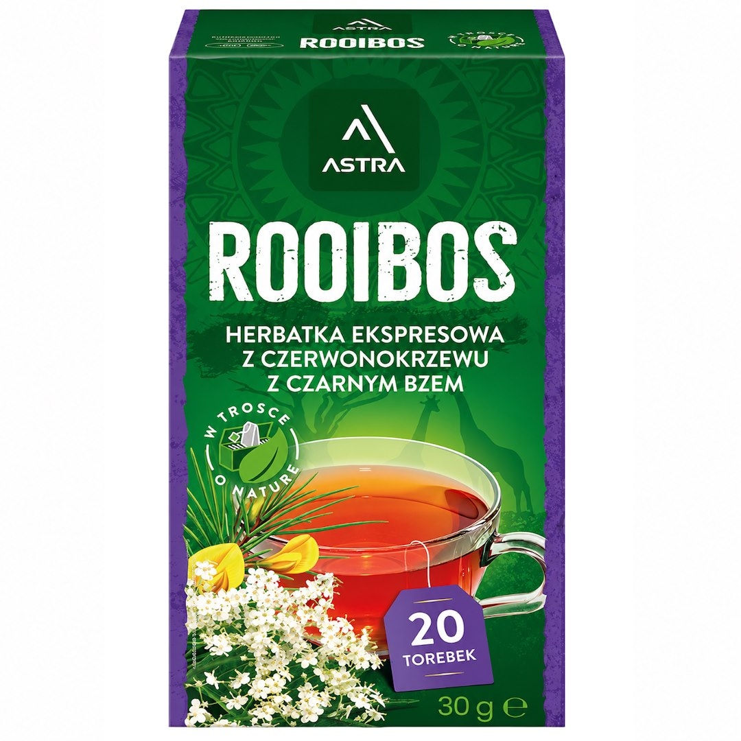 ROOIBOS herbatka z czerwonokrzewu z czarnym bzem 20*1,5g ASTRA