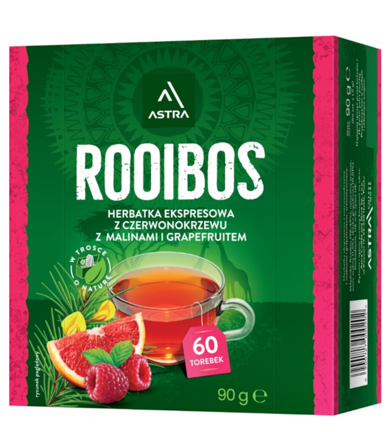ROOIBOS herbatka z czerwonokrzewu z malinami i grapefruitem 60*1,5g ASTRA