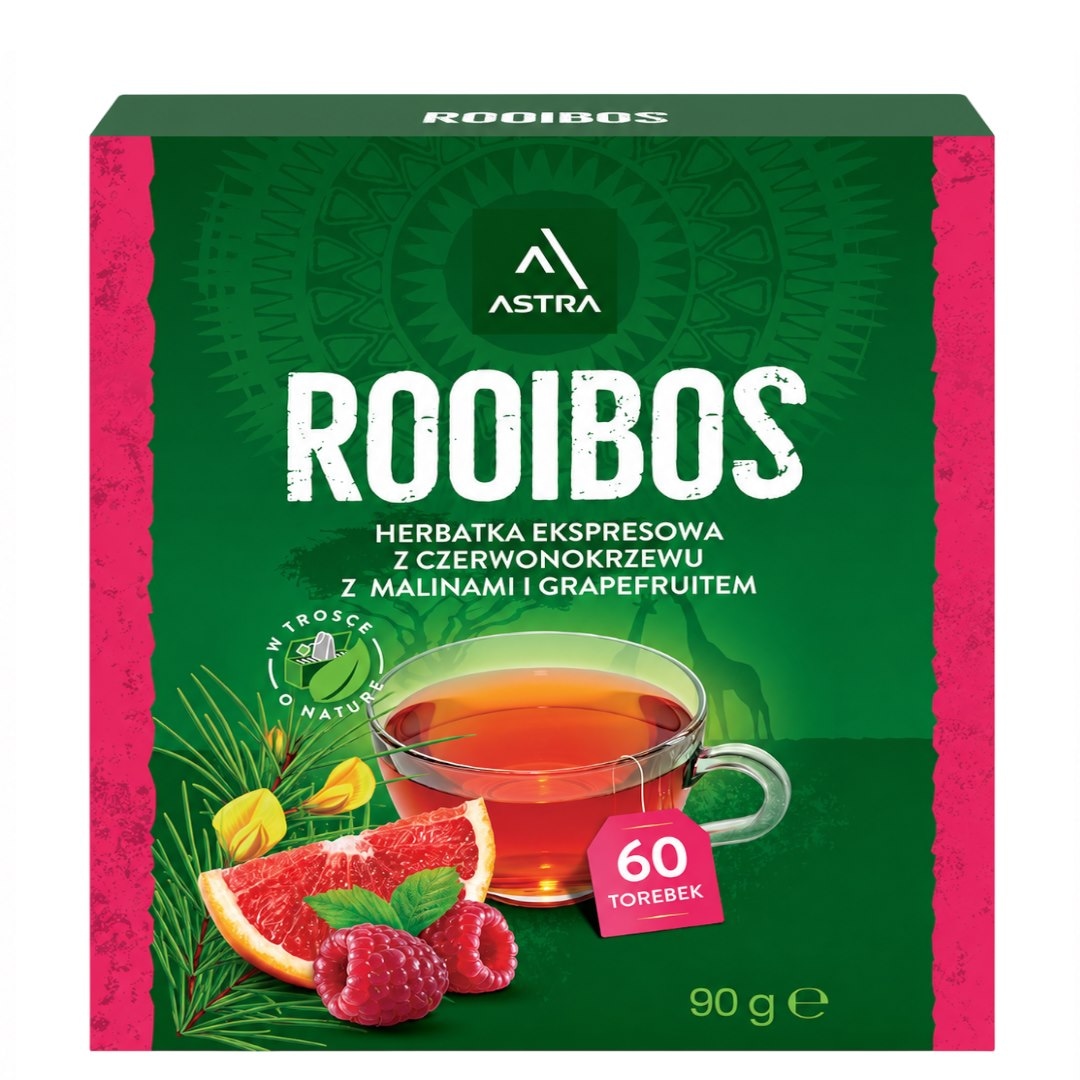 ROOIBOS herbatka z czerwonokrzewu z malinami i grapefruitem 60*1,5g ASTRA