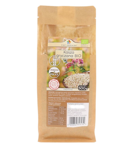 PIĘĆ PRZEMIAN Kasza gryczana niepalona BIO bezglutenowa 500g