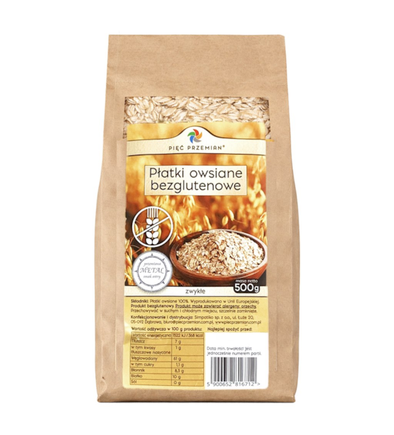 PIĘĆ PRZEMIAN Płatki owsiane bezglutenowe ZWYKŁE 500g
