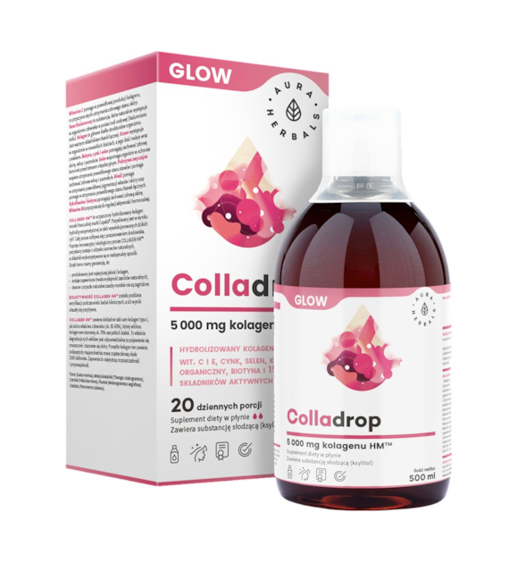 AURA HERBALS Colladrop GLOW płyn - kolagen morski 5000mg, 500ml