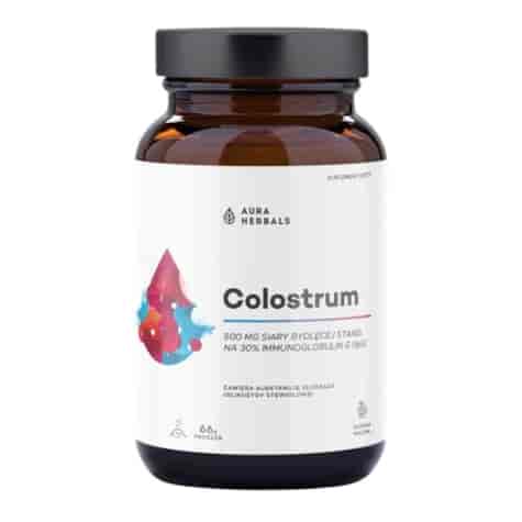 AURA HERBALS Colostrum 500mg słodka malina proszek 66g 30% IgG