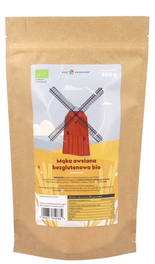 PIĘĆ PRZEMIAN Mąka owsiana BIO bezglutenowa 500g