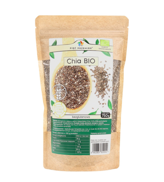 PIĘĆ PRZEMIAN Chia BIO 750g - nasiona szałwii hiszpańskiej bezglutenowe