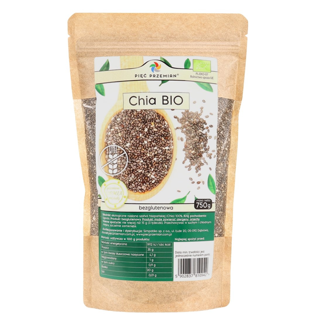 PIĘĆ PRZEMIAN Chia BIO 750g - nasiona szałwii hiszpańskiej bezglutenowe