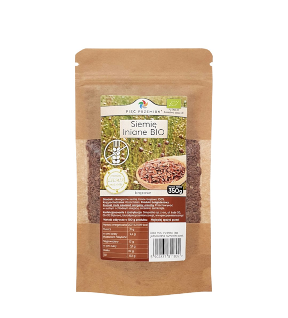 PIĘĆ PRZEMIAN Siemię lniane brązowe bezglutenowe BIO 350g