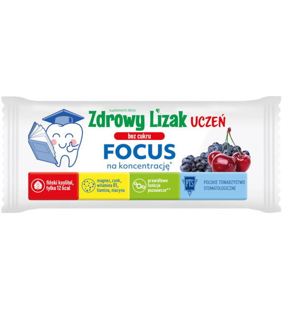 Zdrowy lizak Uczeń bez cukru Focus na koncentrację wiśniowo-jagodowy 1 szt. STARPHARMA