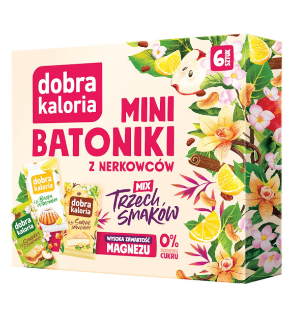 DOBRA KALORIA Mini batoniki z nerkowców mix trzech smaków (6x17g) KUBARA (2 x szarlotka, 2 x babka cytrynowa, 2 x sernik)