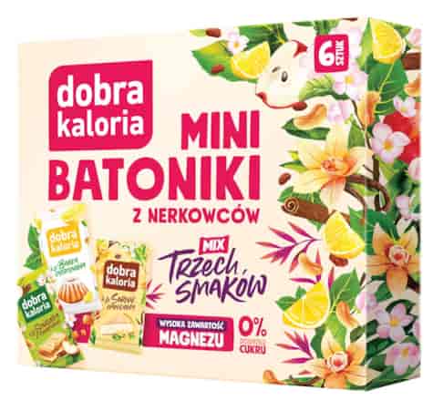 DOBRA KALORIA Mini batoniki z nerkowców mix trzech smaków (6x17g) KUBARA (2 x szarlotka, 2 x babka cytrynowa, 2 x sernik)