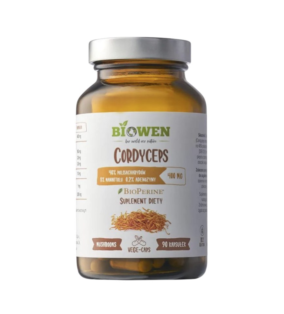 BIOWEN Cordyceps 400 mg, 90 kaps. - 40% polisacharydów, 8% mannitolu, 0.2% adenozyny