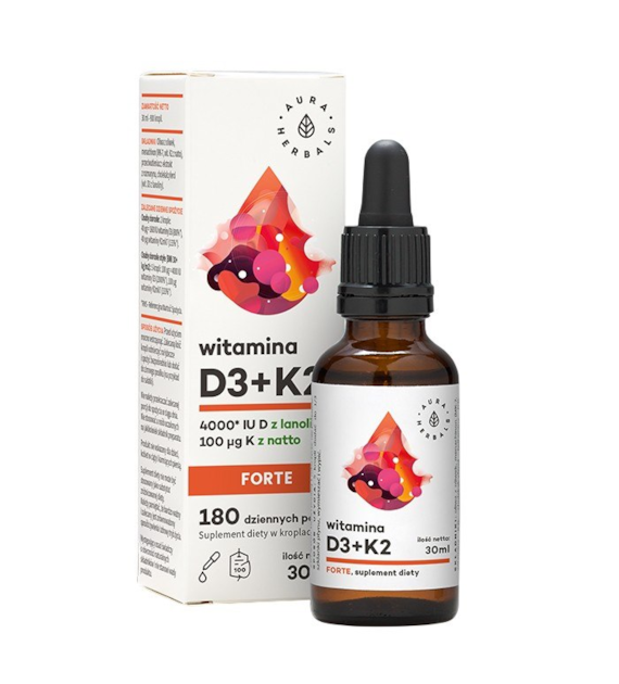 AURA HERBALS Witamina D3 4000 IU + K2 Forte - krople 30ml