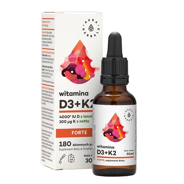 AURA HERBALS Witamina D3 4000 IU + K2 Forte - krople 30ml