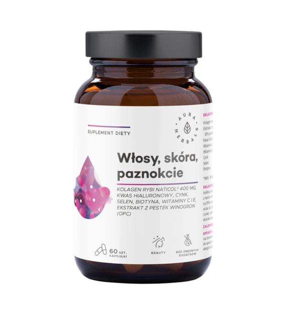 AURA HERBALS Kolagen rybi NatiCol - włosy, skóra, paznokcie 60 kaps.