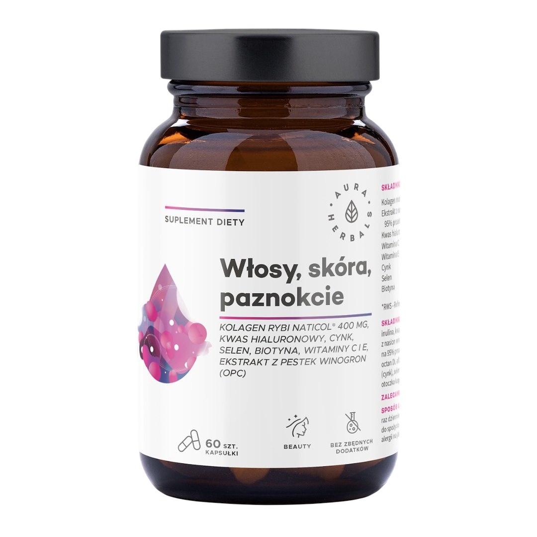 AURA HERBALS Kolagen rybi NatiCol - włosy, skóra, paznokcie 60 kaps.