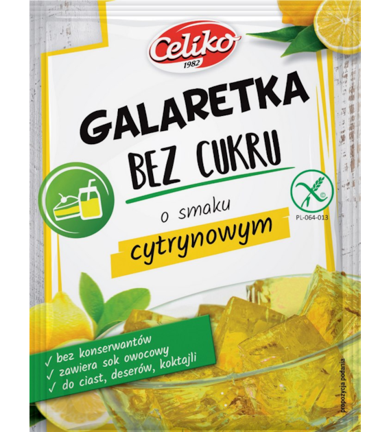 Galaretka o smaku cytrynowym bez cukru bezglutenowa 14g CELIKO