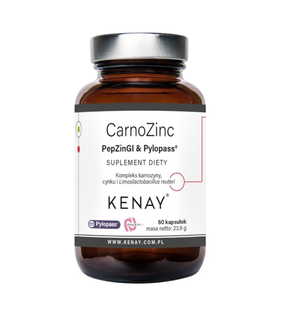 KENAY CarnoZinc PepZinGI & Pylopass 60 kaps. - kompleks karnozyny, cynku i Limosilactobacillus reuteri