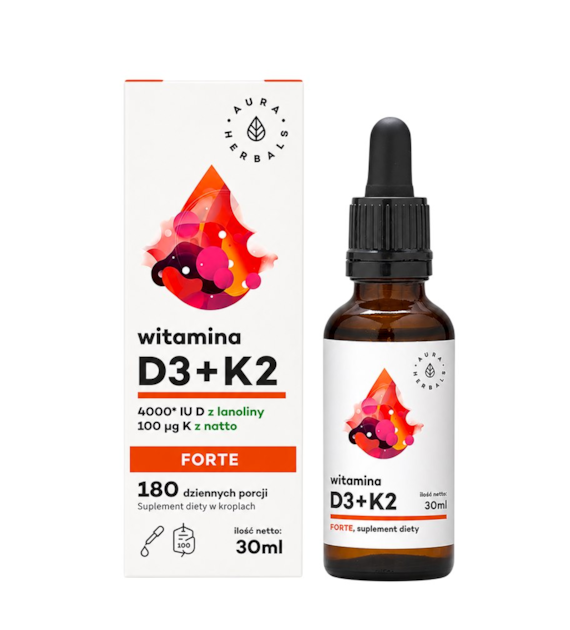 AURA HERBALS Witamina D3 4000 IU + K2 Forte - krople 30ml