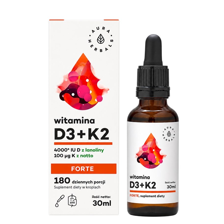 AURA HERBALS Witamina D3 4000 IU + K2 Forte - krople 30ml