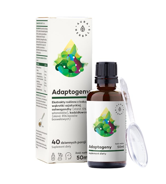 AURA HERBALS Adaptogeny - bakopa, wąkrota, ashwagandha, kadzidłowiec - płyn 50ml