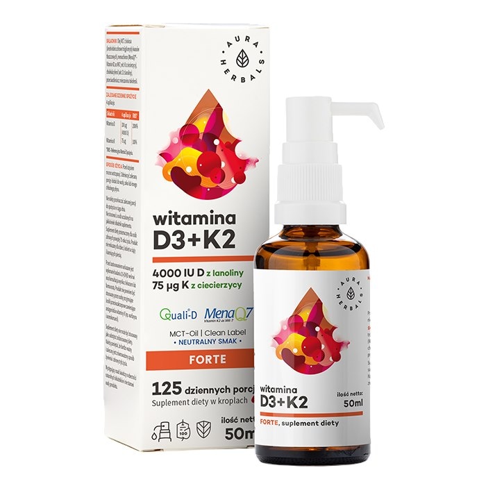 AURA HERBALS Witamina D3 4000 IU + K2 Forte na oleju MCT - krople 50ml