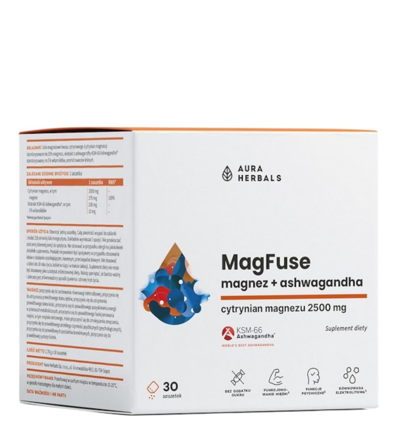 AURA HERBALS MagFuse magnez + ashwagandha 30 saszetek