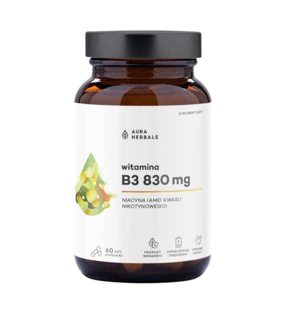 AURA HERBALS Witamina B3 niacyna 830mg, 60 vkaps.