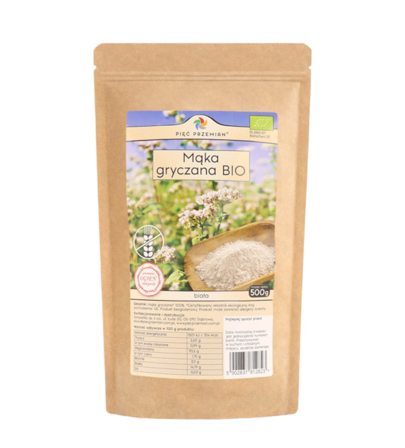 PIĘĆ PRZEMIAN Mąka gryczana BIAŁA bezglutenowa BIO 500g