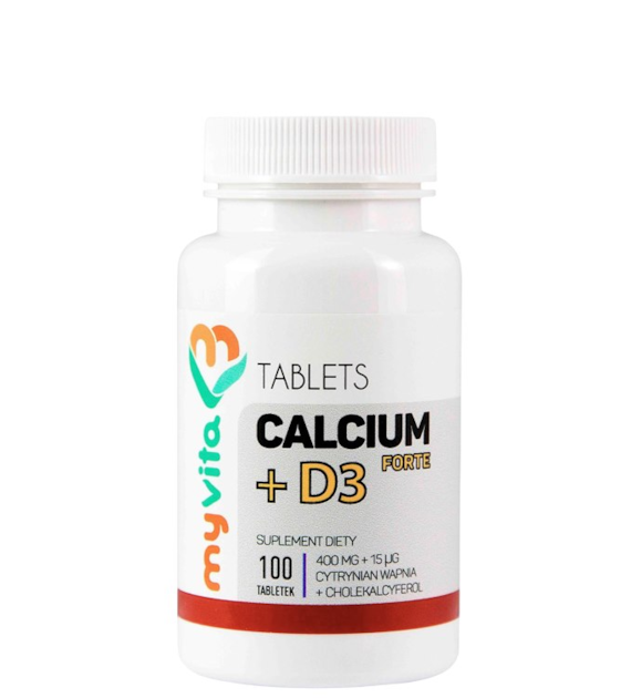 MyVita Calcium + D3 Forte 100tabl. - Cytrynian wapnia 400mg + D3 15mcg