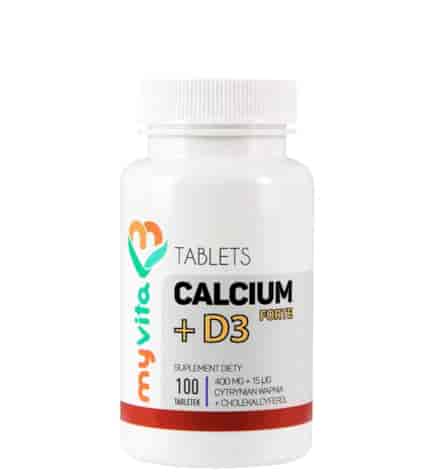 MyVita Calcium + D3 Forte 100tabl. - Cytrynian wapnia 400mg + D3 15mcg